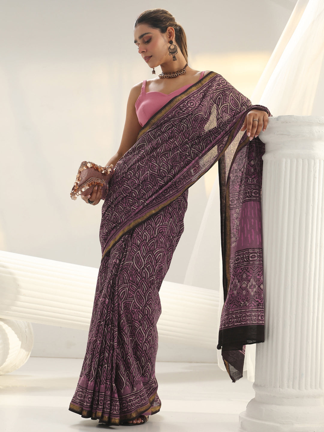 Pink Floral Printed Cotton saree