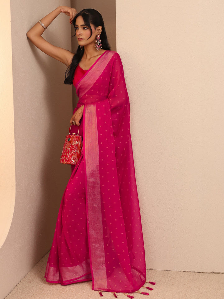 Libas Pink Floral Printed Georgette Pre Draped Saree