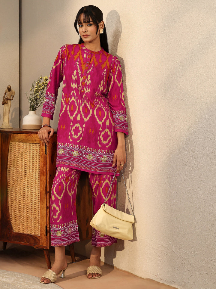 Pink Ikat Printed Rayon Co-Ord Set