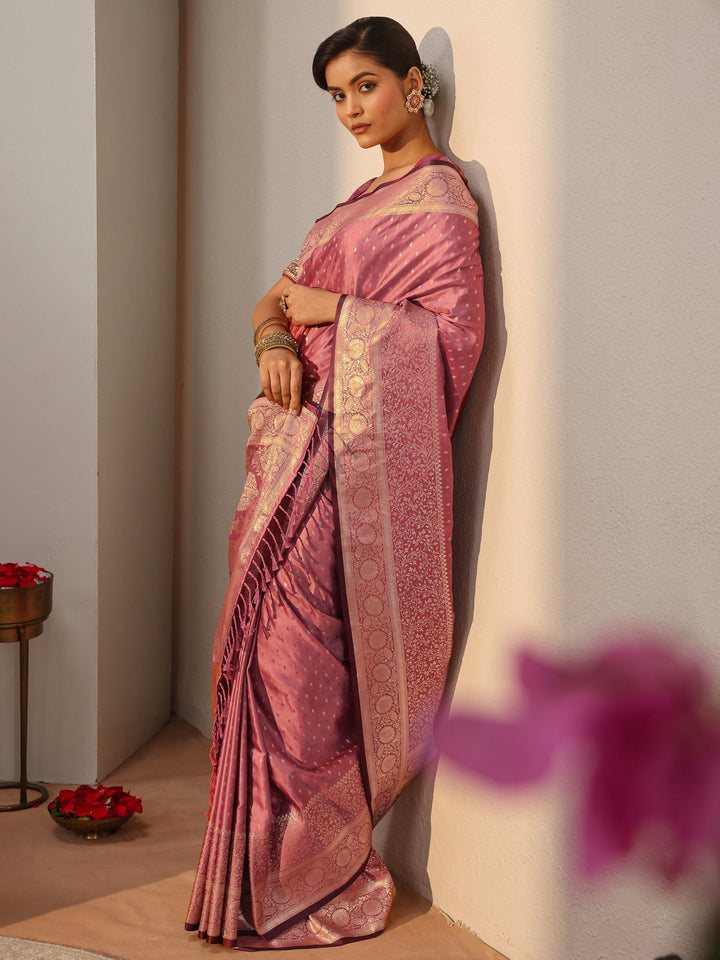 Libas Pink Kanjeevaram Silk Blend Saree