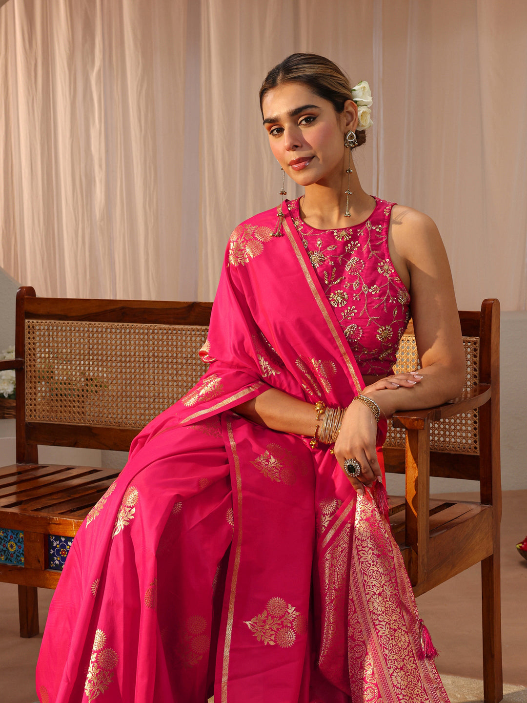 Pink Kanjeevaram Silk Blend Saree