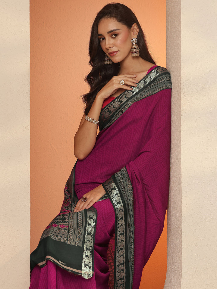 Pink Leheriya Printed Silk Blend Saree With Unstitched Blouse Piece