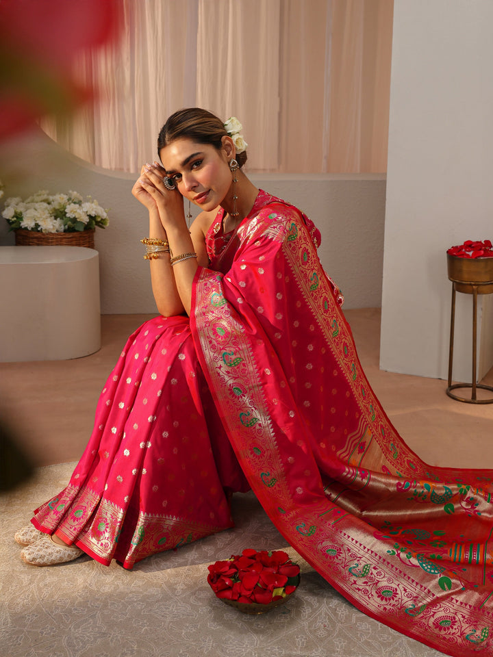 Pink Paithani Silk Blend Saree