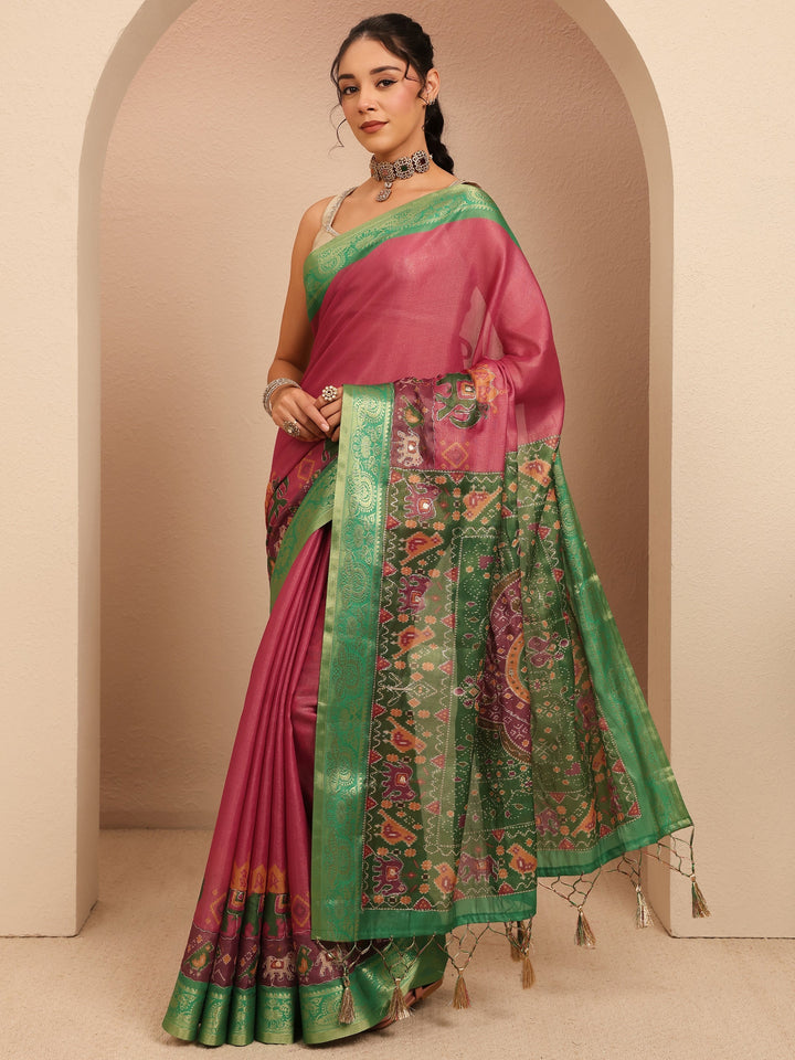 Libas Pink Patola Border Silk Blend Saree