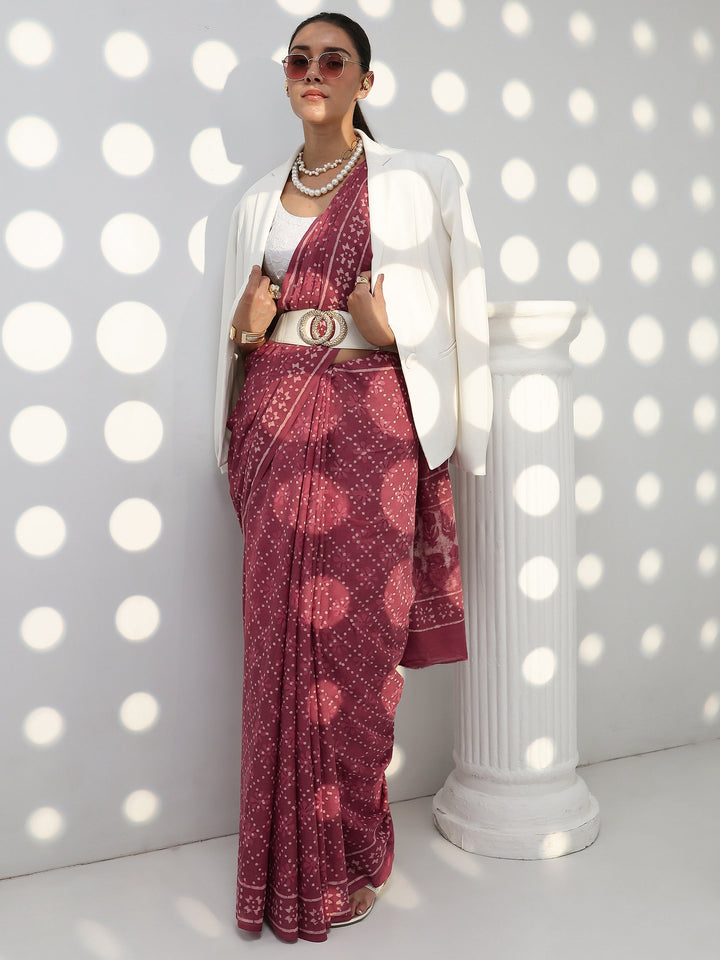 Earthy Pink Bagru Print Cotton Saree