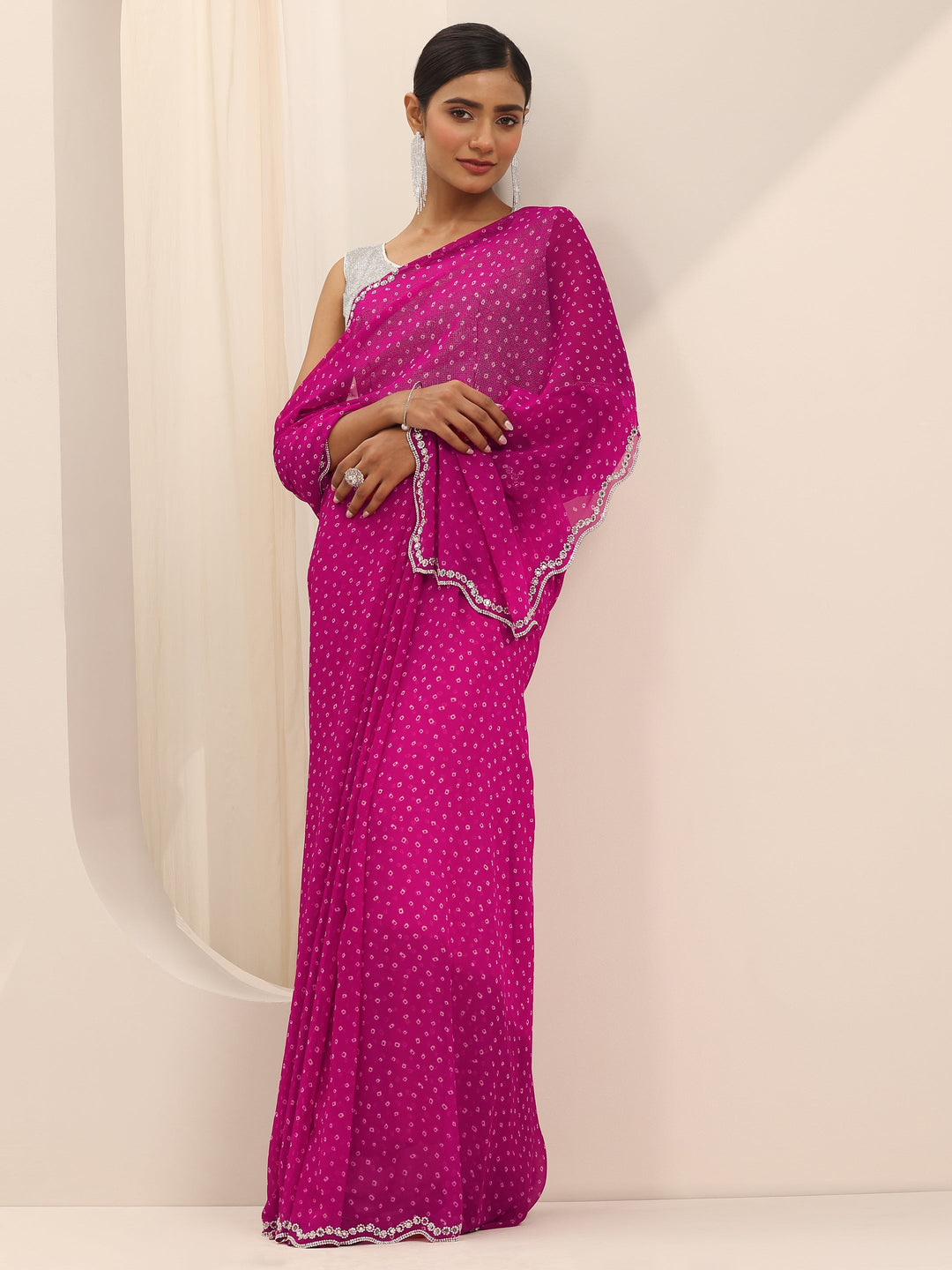 Pink Printed Georgette Saree With Unstitched Blouse Piece