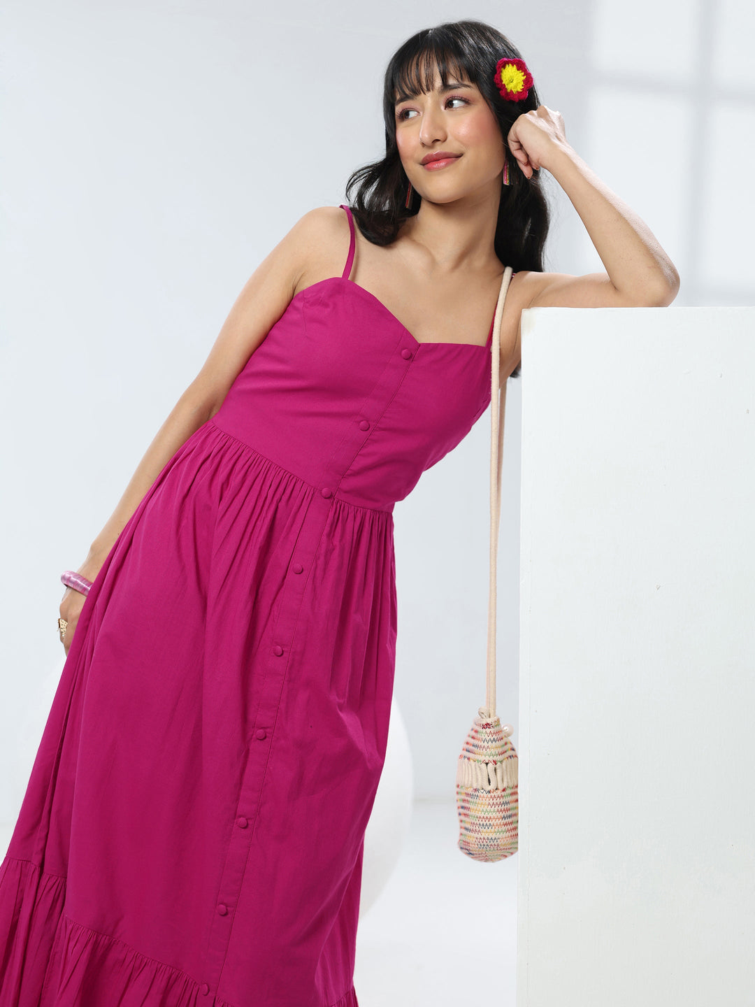 Buy Libas Pink Solid Cotton One-Piece Dress Online in USA at $24.00