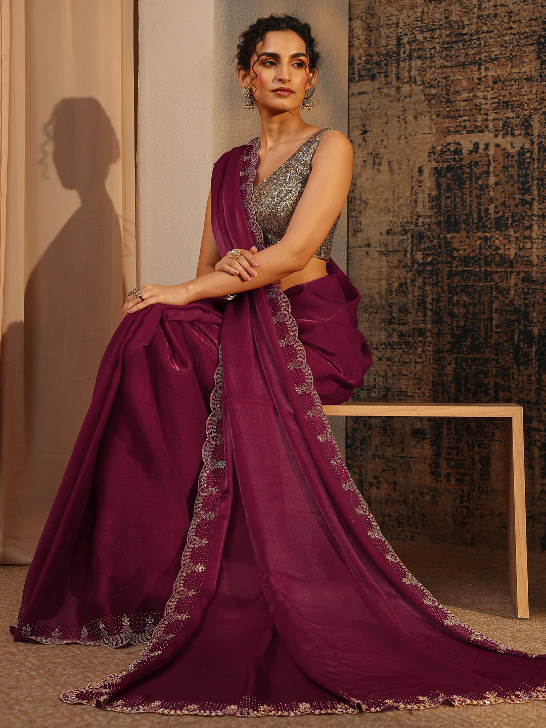 Pink Solid Satin Saree With Unstitched Blouse Piece