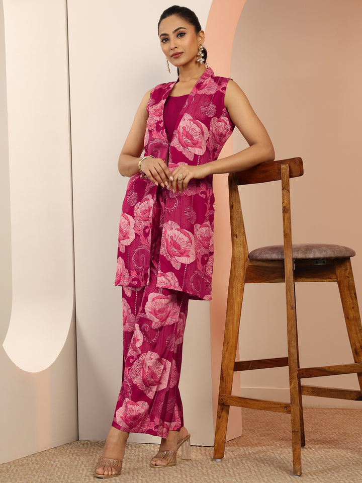 Pink Solid Silk Blend Co-Ord Sets