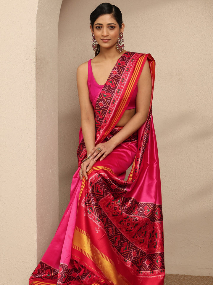 Pink Solid Silk Saree With Unstitched Blouse Piece