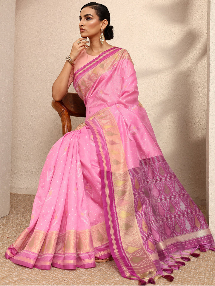 Pink Woven Design Banarsi Silk Blend Saree With Unstitched Blouse Piece