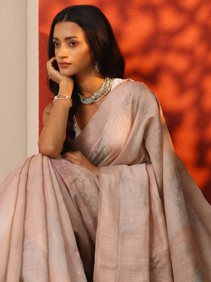 Pink Woven Design Silk blend Saree With Unstitched Blouse Piece