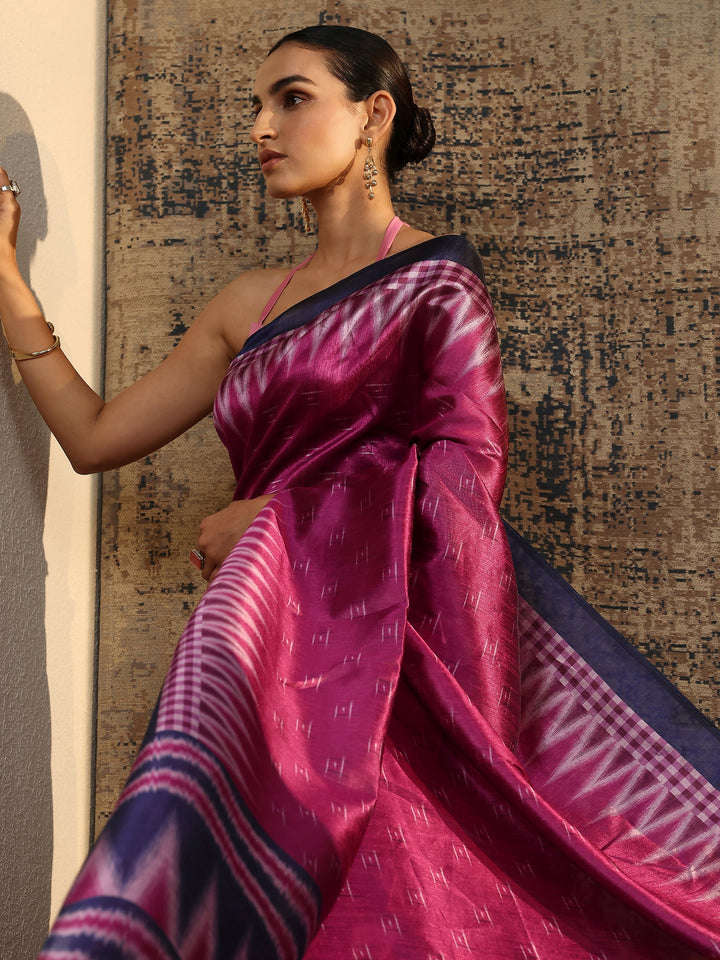 Pink Woven Design Silk Saree With Unstitched Blouse Piece
