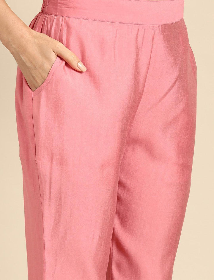 Pink Yoke Design Silk Blend Straight Suit With Dupatta