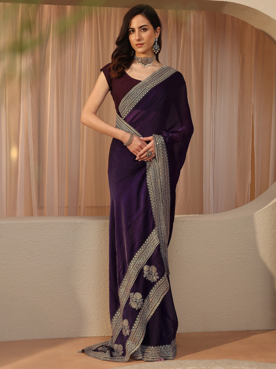 Plum Purple Tissue Saree