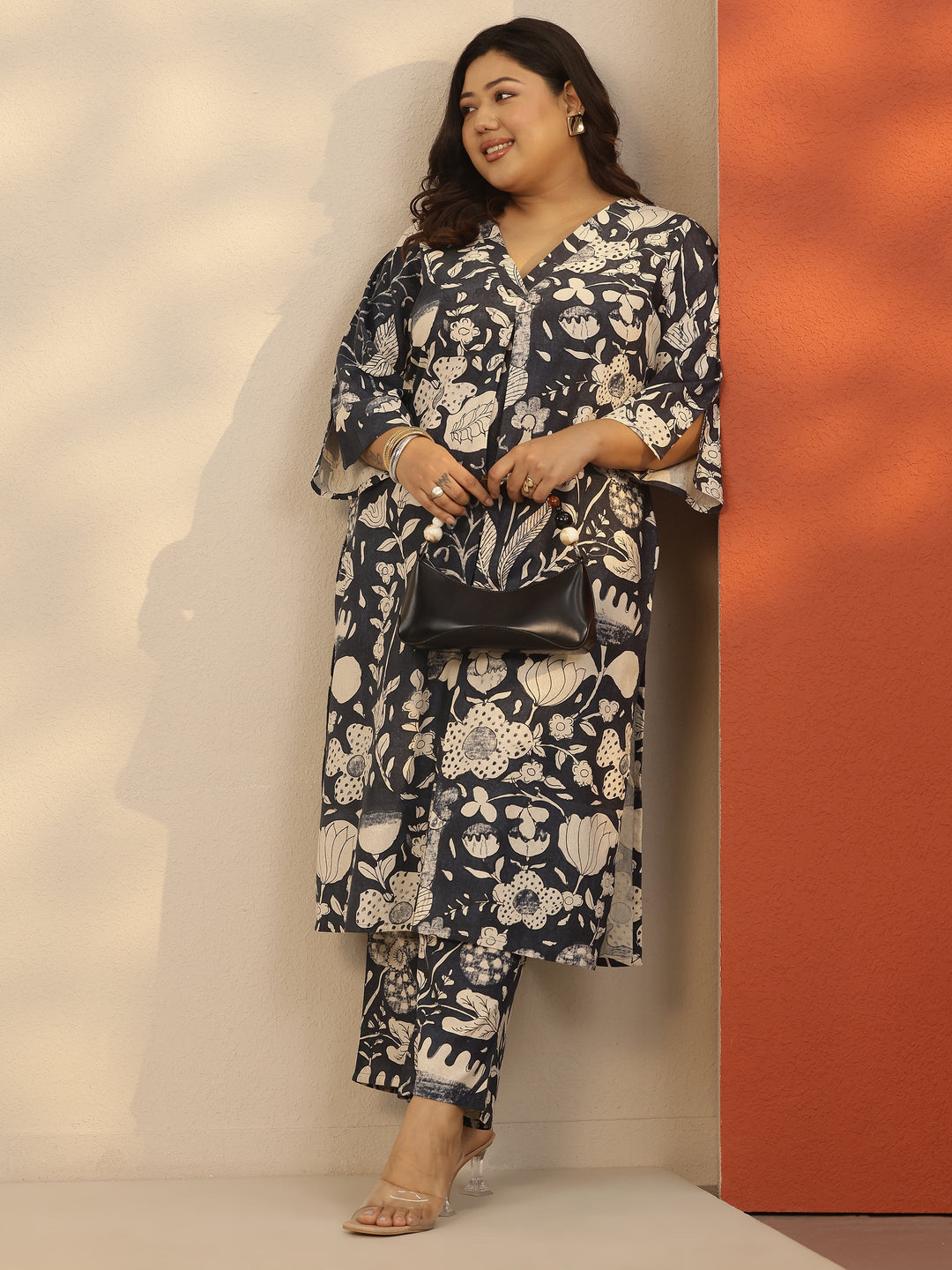 Plus Size Grey Printed Cotton Co-Ord Sets
