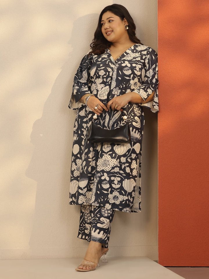 Plus Size Grey Printed Cotton Co-Ord Sets