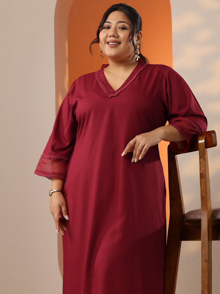 Plus Size Maroon Embellished Rayon Co-Ord Sets