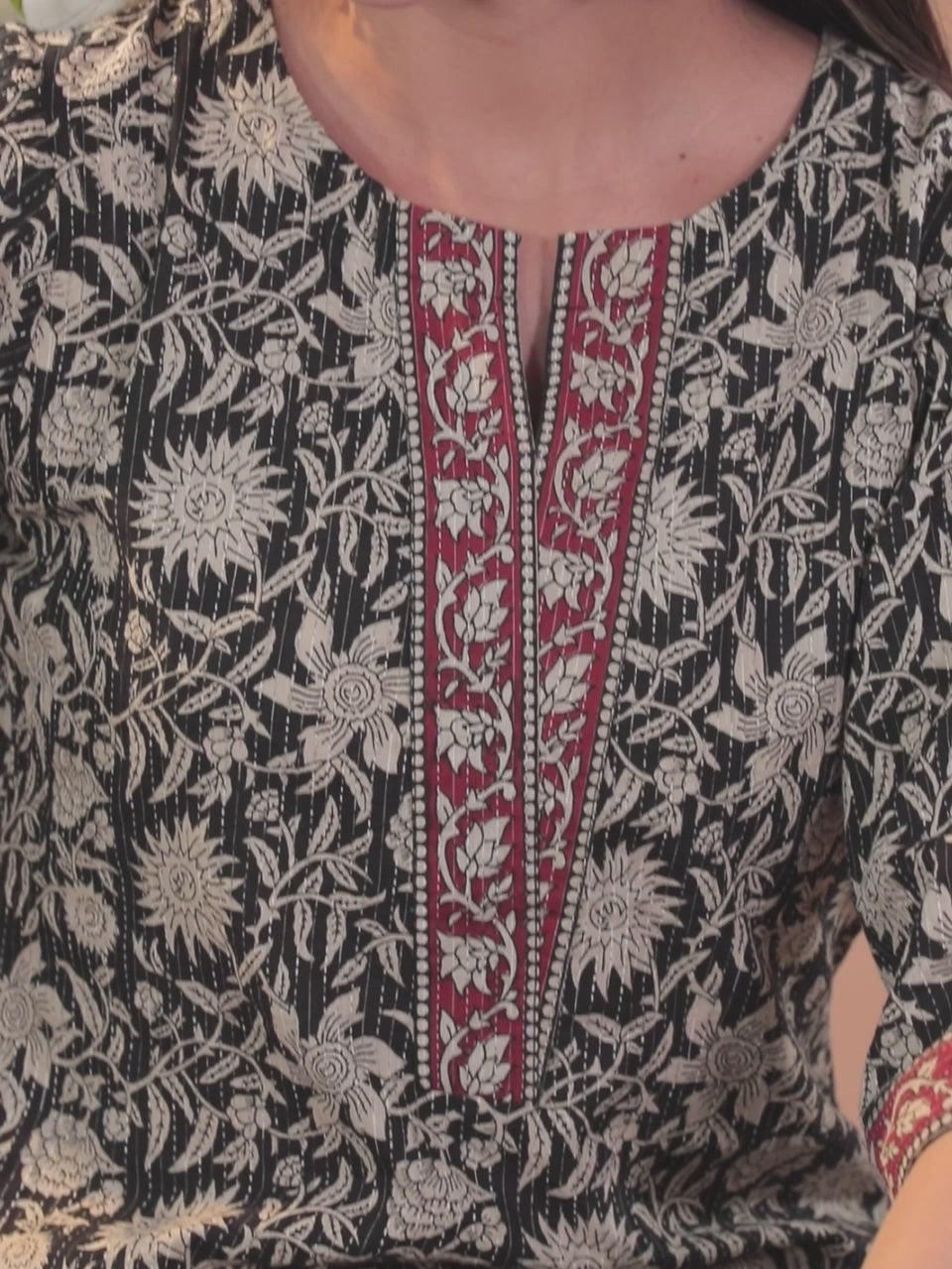 Black Printed Cotton Straight Suit With Dupatta