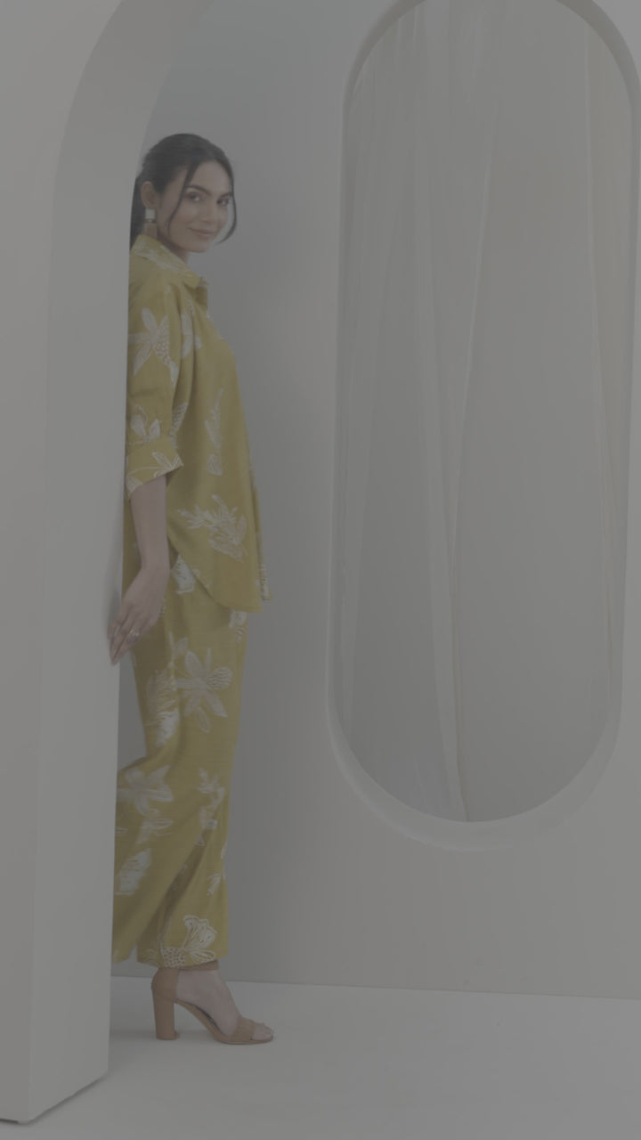 Mustard Printed Silk Blend Co-Ord Sets
