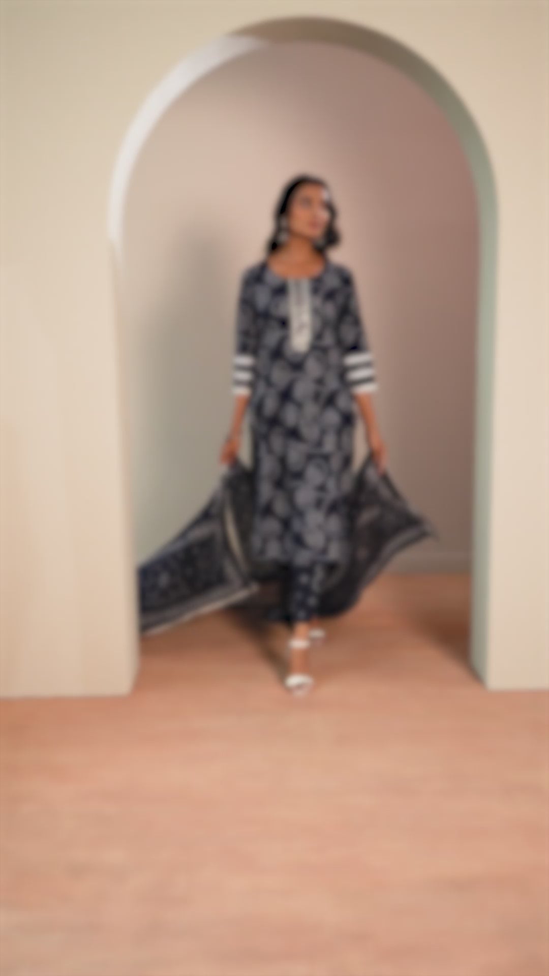 Blue Printed Cotton Straight Suit Set With Dupatta