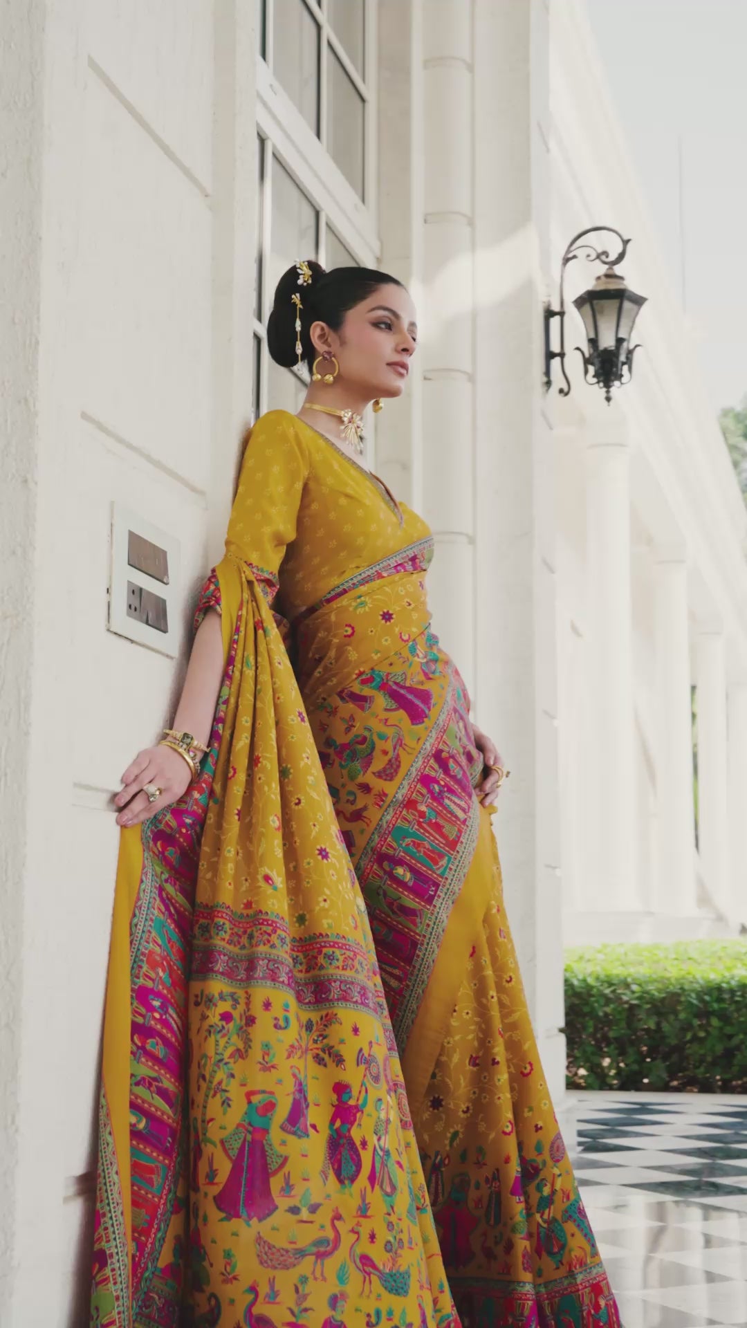 Mustard Printed Crepe Saree With Unstitched Blouse Piece