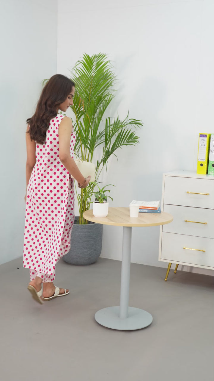 White Geometric Printed Cotton Blend Straight Kurta Set