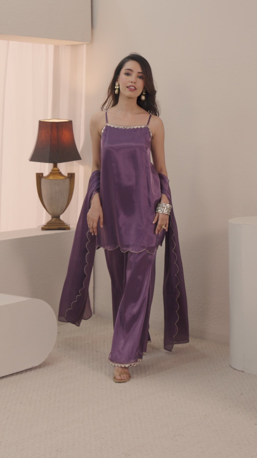 Gerua Purple Embellished Palazzo Suit Set