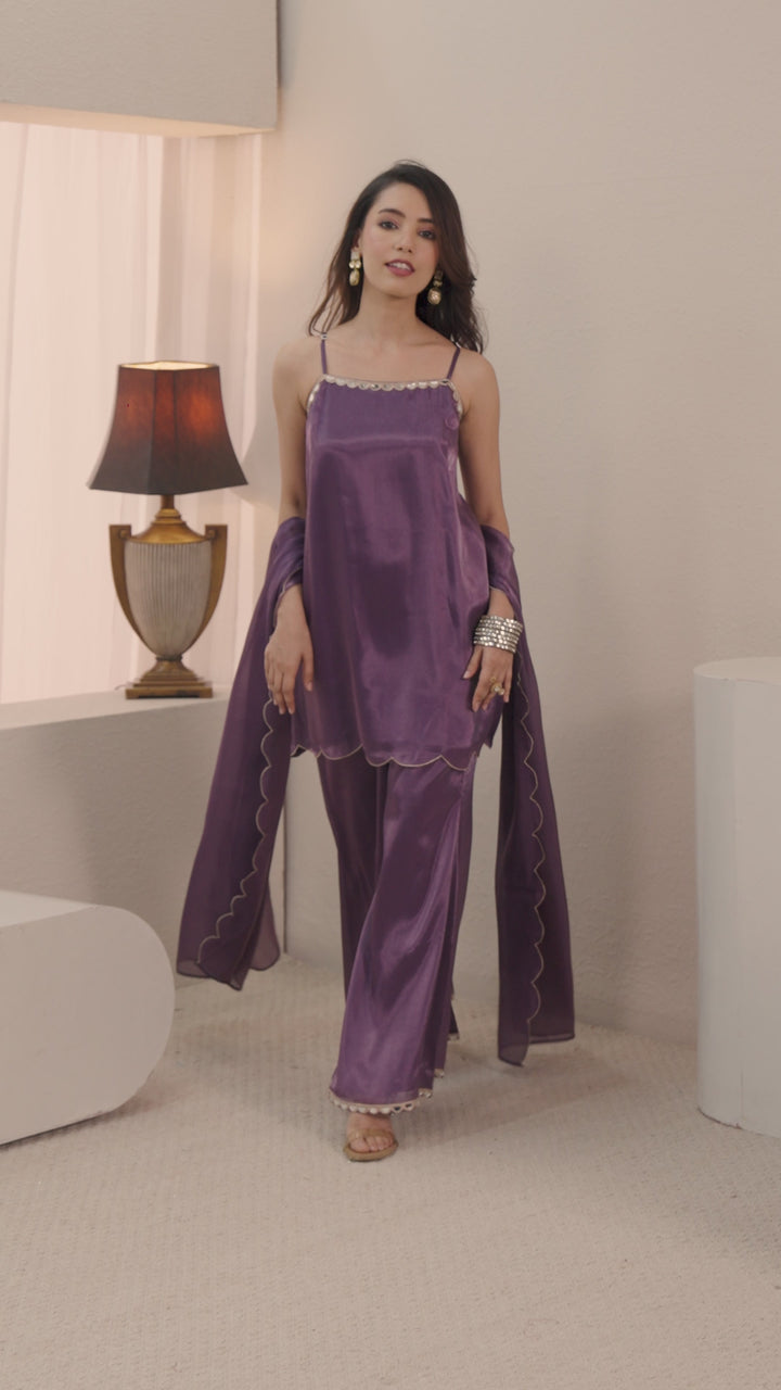 Gerua Purple Embellished Palazzo Suit Set