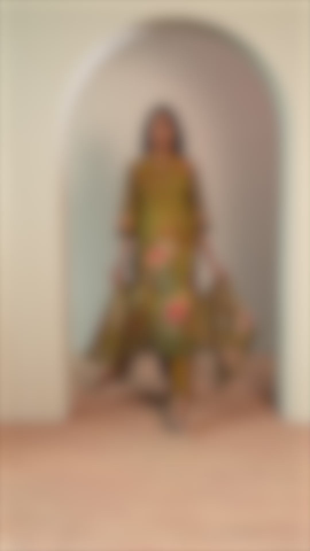 Olive Printed Silk Blend Straight Suit With Dupatta