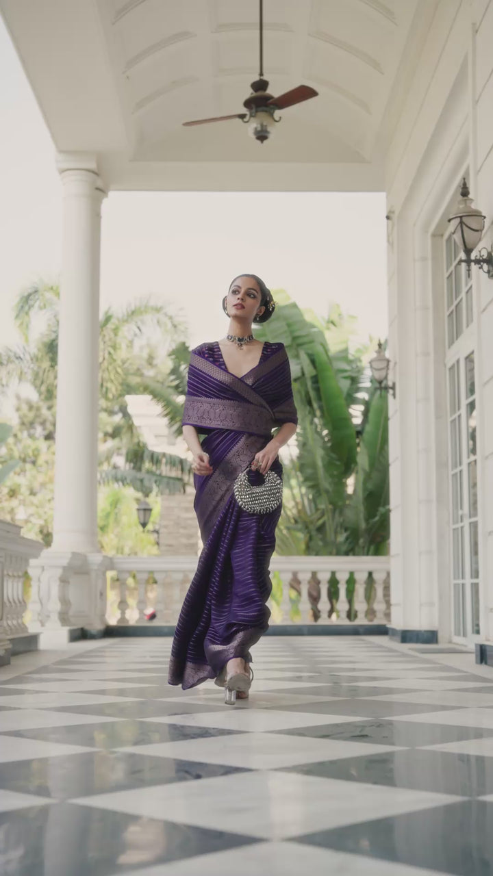 Purple Woven Design Georgette Saree With Unstitched Blouse Piece