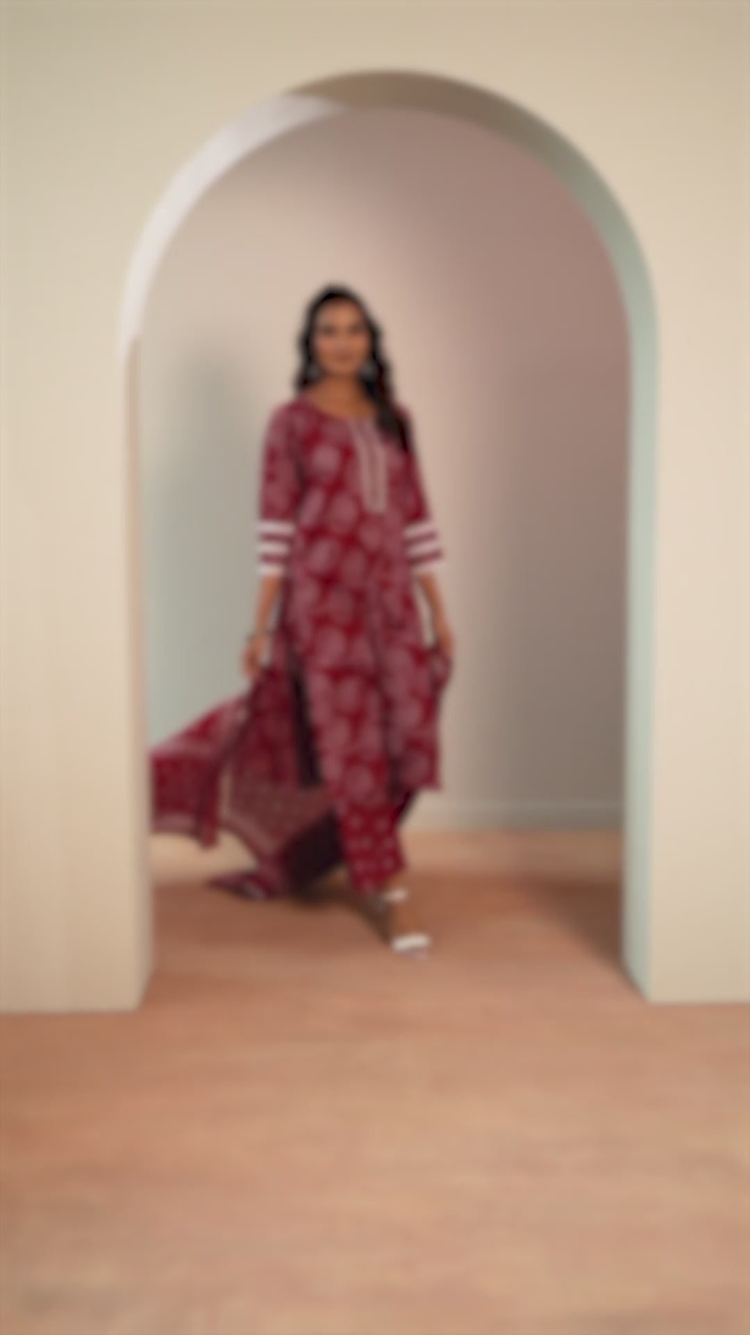 Maroon Printed Cotton Straight Suit Set With Dupatta