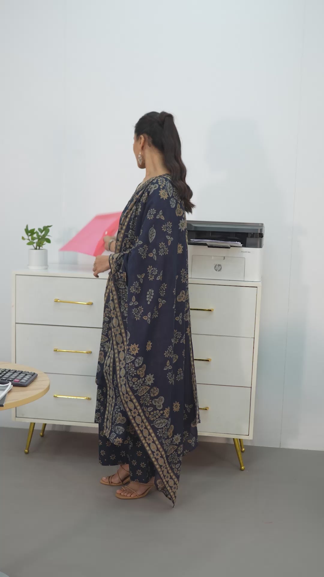 Blue Floral Printed Cotton Blend Straight Suit Set With Dupatta