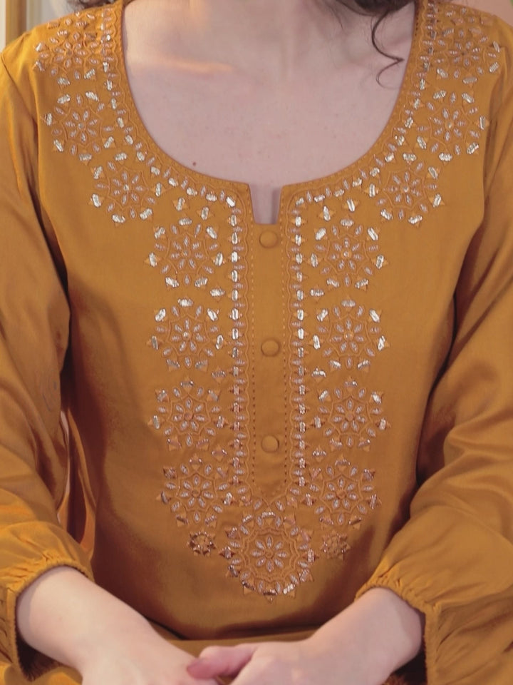 Mustard Embroidered Wool Blend Co-Ords