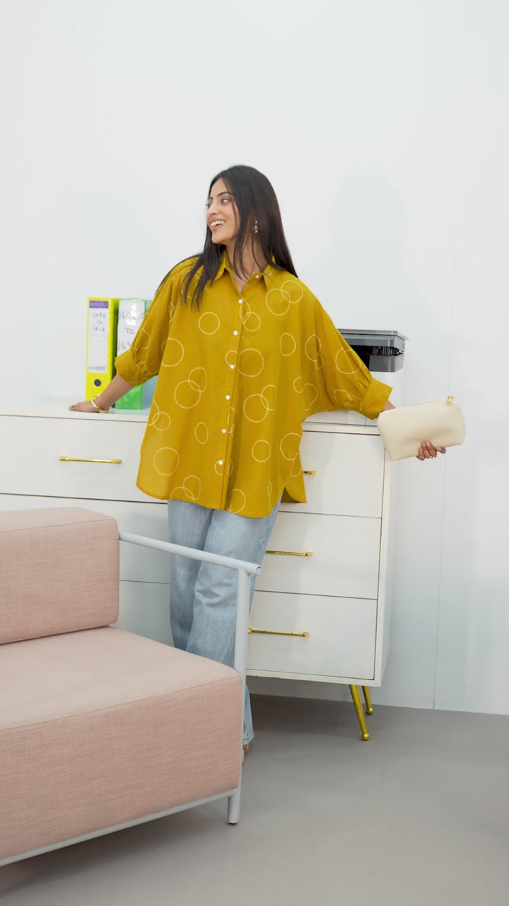 Mustard Geometric Printed Cotton Shirt