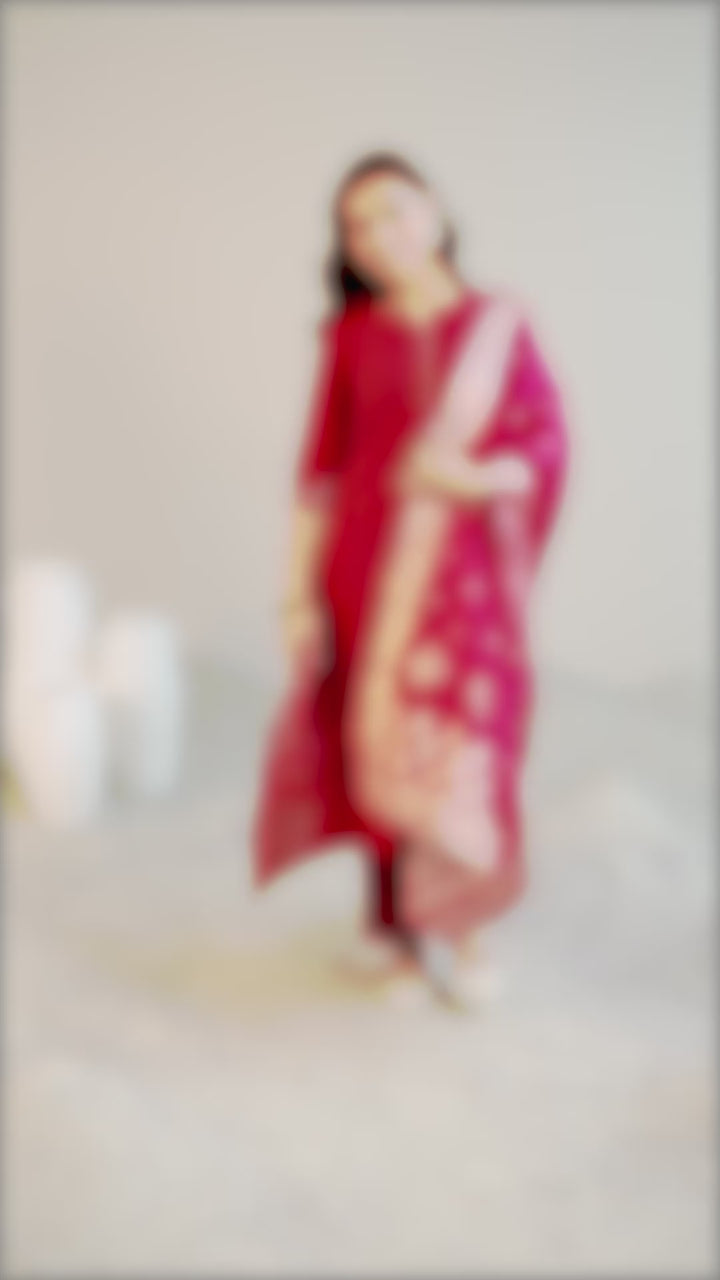 Gerua Pink Solid Silk Blend Straight Suit With Dupatta