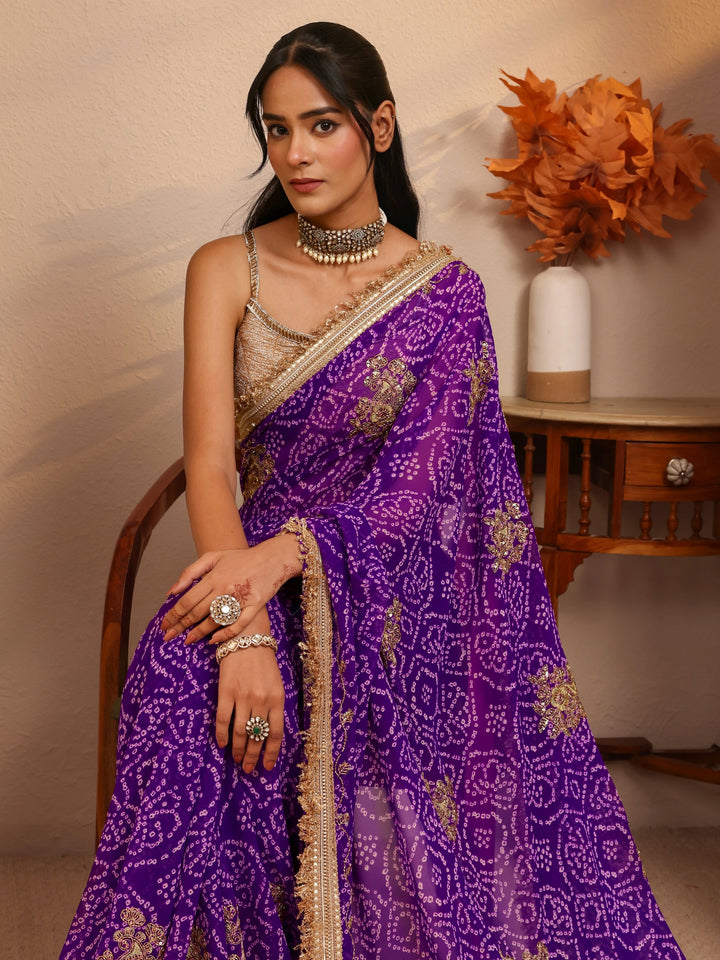 Libas Purple Badhani Printed Georgette Saree