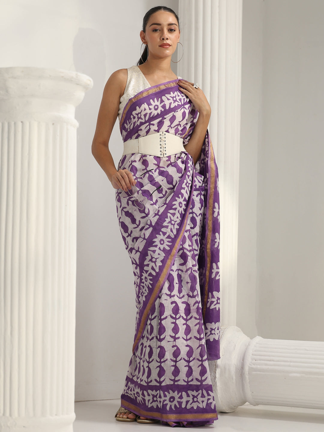 Purple Batik Print Cotton Saree
