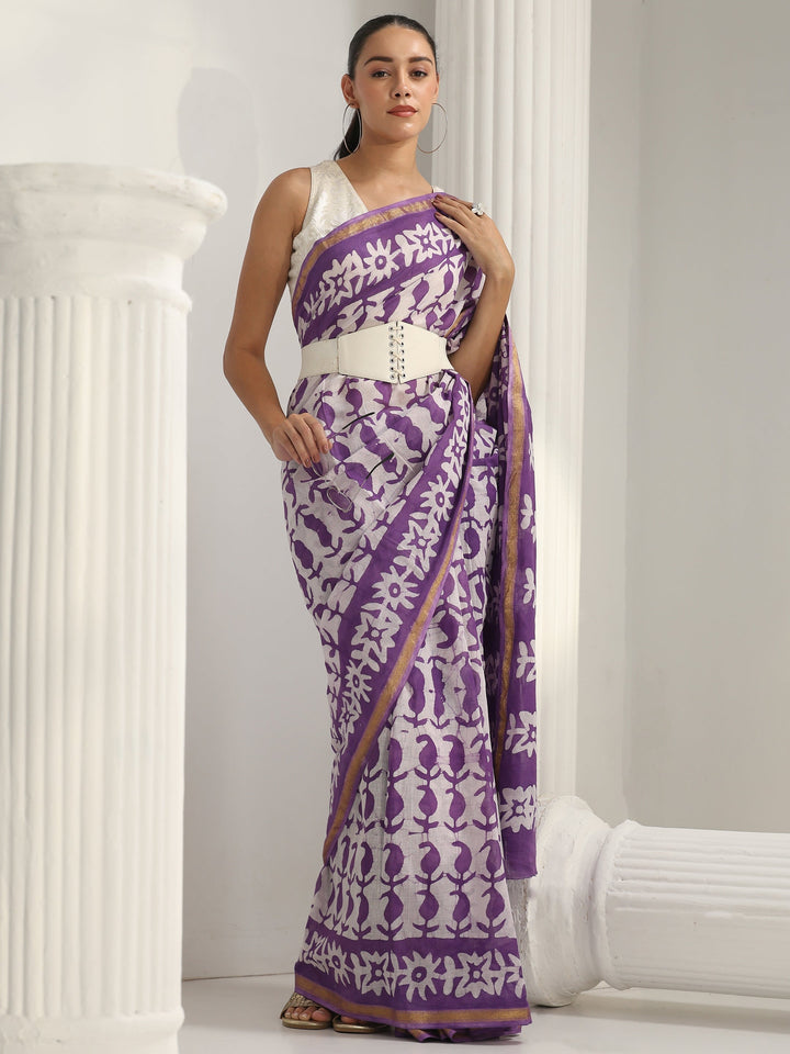 Purple Batik Print Cotton Saree