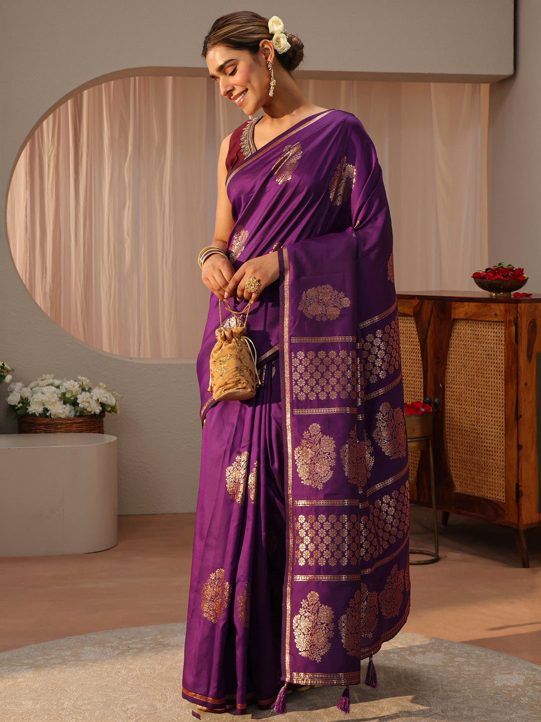 Purple Kanjeevaram Silk Blend Saree