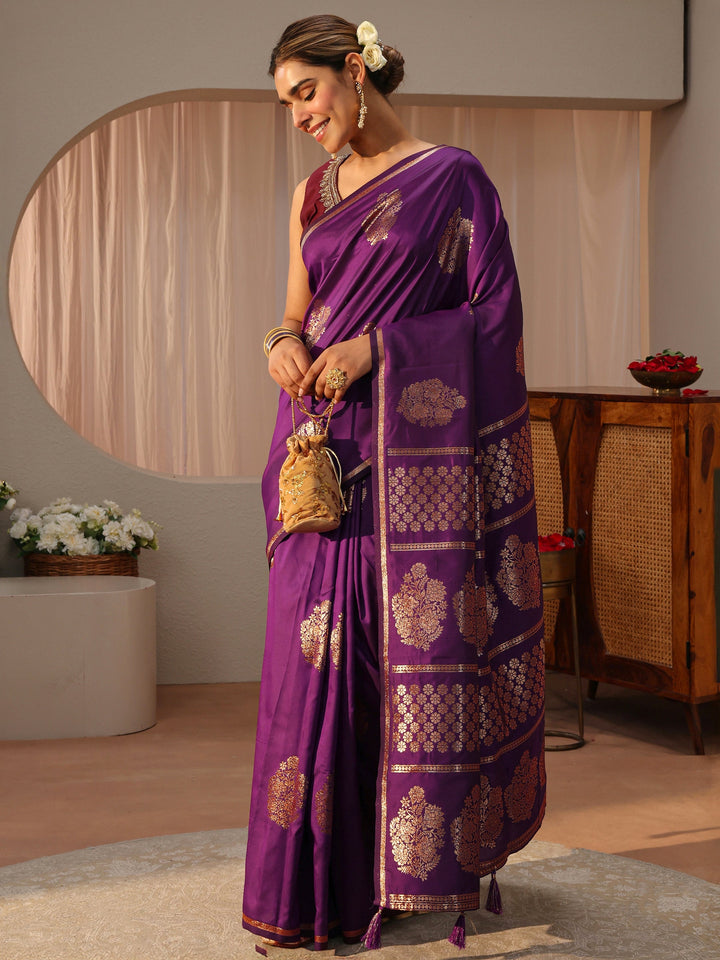 Purple Kanjeevaram Silk Blend Saree