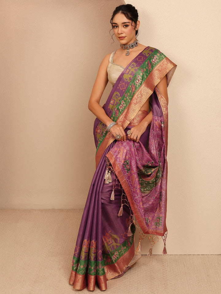 Libas Purple Patola Border Silk Blend Saree