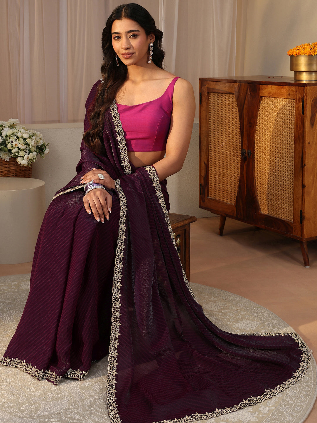 Purple Printed Tissue Saree
