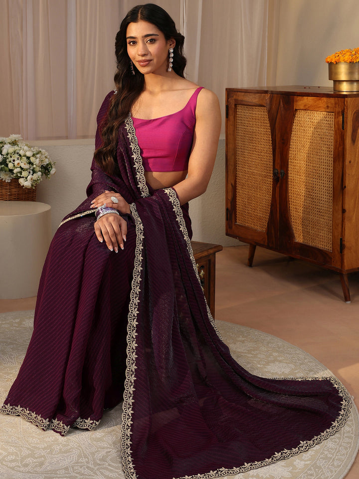 Purple Printed Tissue Saree