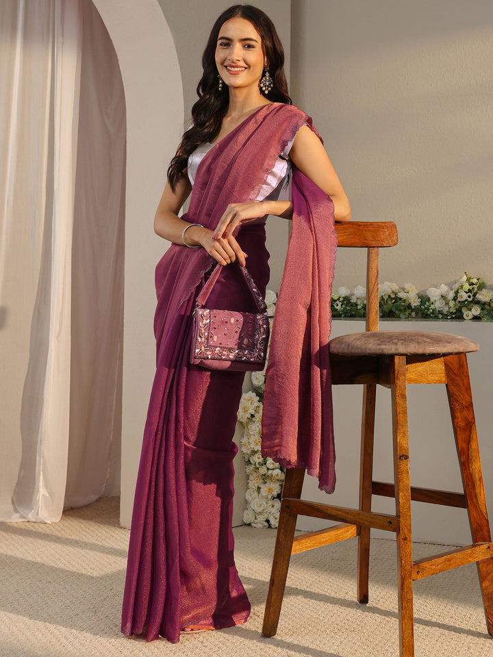 Purple Solid Tissue Saree With Unstitched Blouse Piece