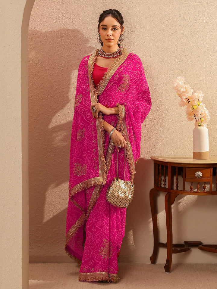 Libas Rani Pink Badhani Printed Georgette Saree