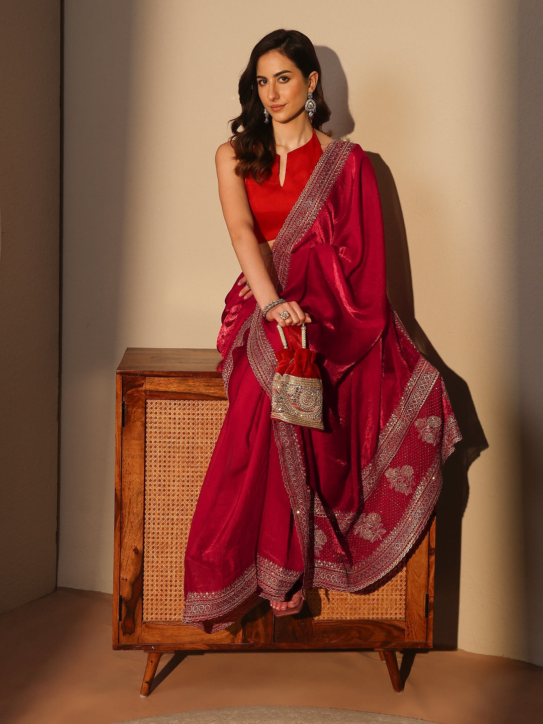 Rani Pink Tissue Saree