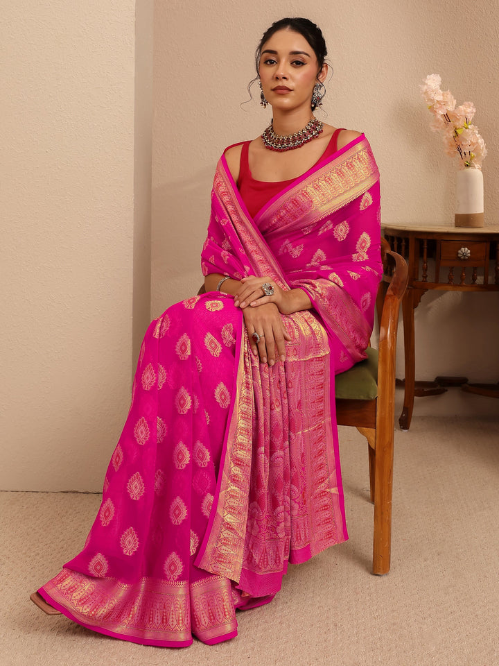 Libas Rani Pink Woven Design Chiffon Saree