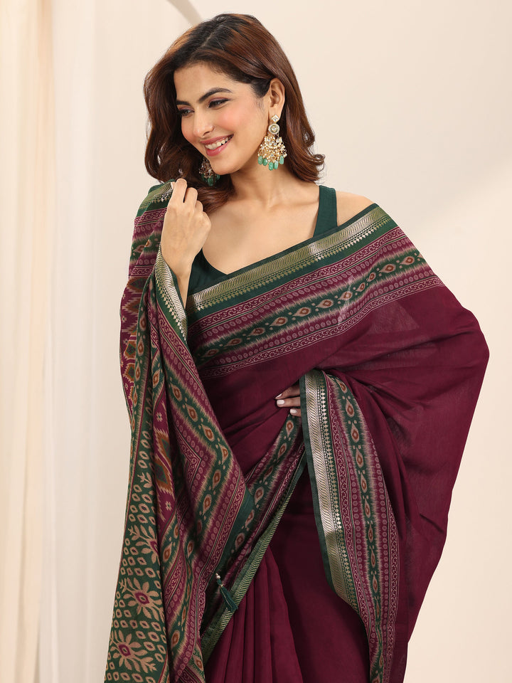 Red Solid Cotton Silk Saree With Unstitched Blouse Piece