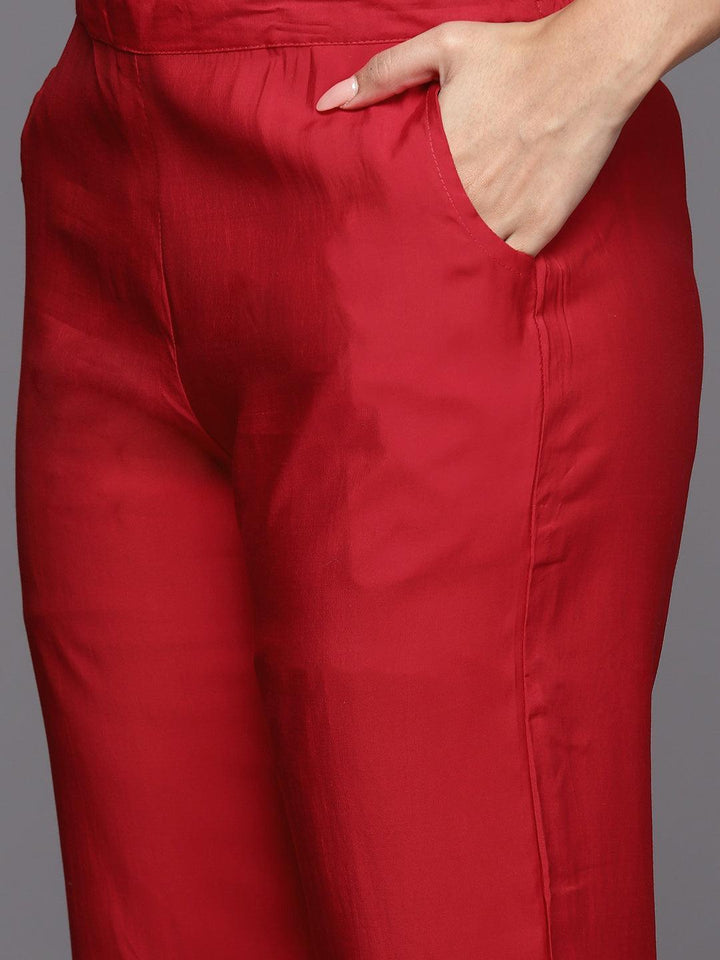 Red Yoke Design Silk Blend Straight Suit With Dupatta